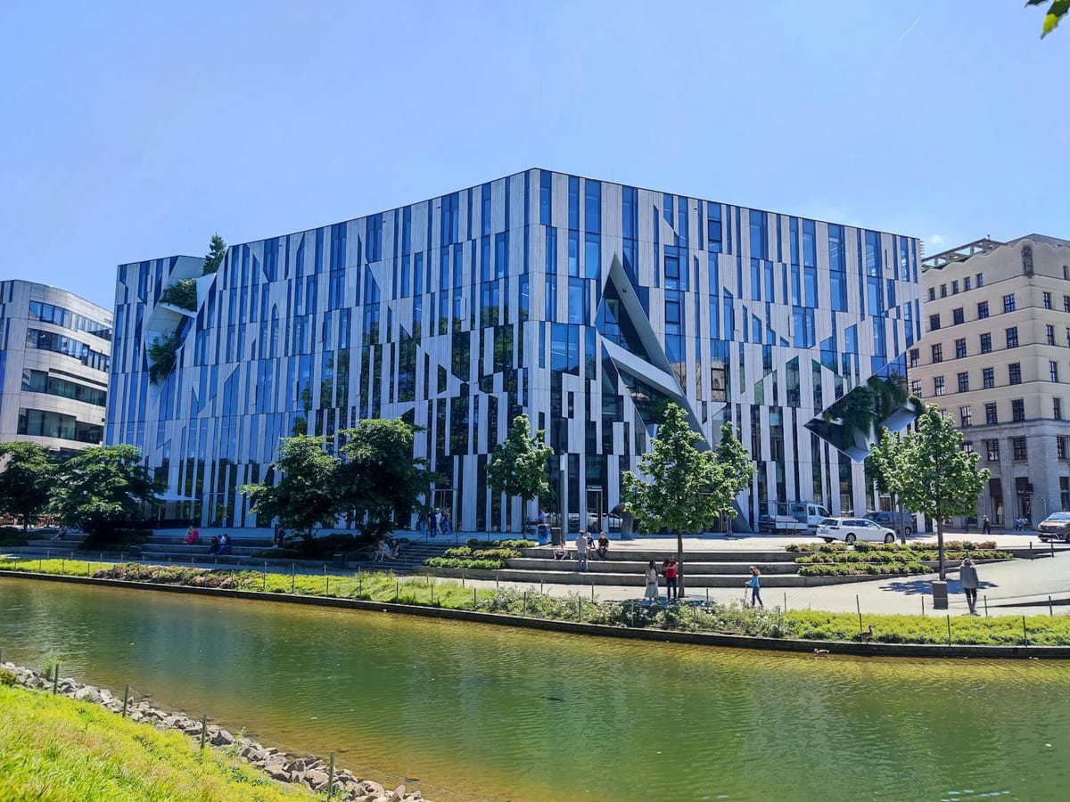 Architectural facade with repeating geometric patterns.